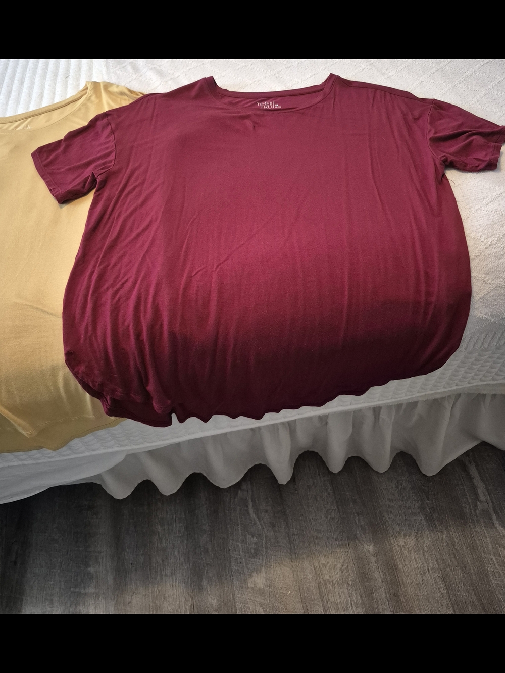 3- Casual Solid Crewneck Tee Trio - Mustard, Burgundy, Black - Picture 4 of 4